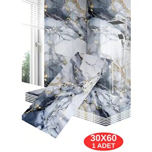 Shiny Blue Gold Mermer Desenli 60x30cm Yapışkanlı Mutfak Banyo Kaplama Duvar Paneli Kağıdı Tx-035