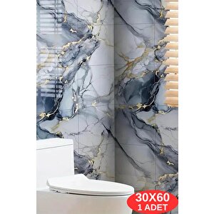 Shiny Blue Gold Mermer Desenli 60x30cm Yapışkanlı Mutfak Banyo Kaplama Duvar Paneli Kağıdı Tx-035