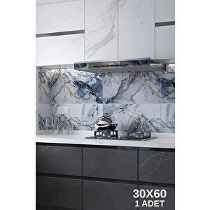 Shiny Blue Gold Mermer Desenli 60x30cm Yapışkanlı Mutfak Banyo Kaplama Duvar Paneli Kağıdı Tx-035