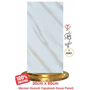 Shiny Beyaz-toprak Mermer Desenli 60x30cm Yapışkanlı Mutfak Banyo Kaplama Duvar Paneli Kağıdı Tx-106