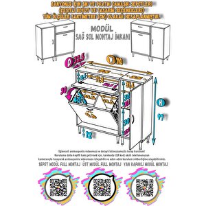 Yenice Banyo Dolabı 75 Cm’lik 2 Sepetli, Kapaklı Üst Göz Ve 35’lik Kapaklı 1 Raf (110 Cm Genişlik)