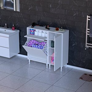 Yenice Banyo Dolabı 60 Cm’lik 1 Geniş Sepetli, Kapaklı Üst Göz Ve 35’lik Kapaklı 1 Raf (95 Cm Genişlik)