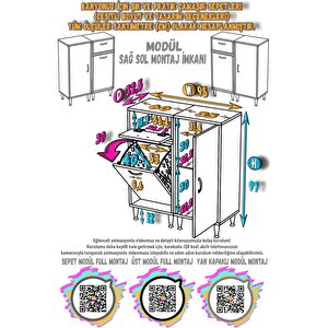 Yenice Banyo Dolabı 60 Cm’lik 1 Geniş Sepetli, Kapaklı Üst Göz Ve 35’lik Kapaklı 1 Raf (95 Cm Genişlik)