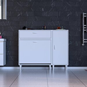 Yenice Banyo Dolabı 75 Cm’lik 2 Sepetli, Kapaklı Üst Göz Ve 45’lik Kapaklı 1 Raf (120 Cm Genişlik) 120 cm