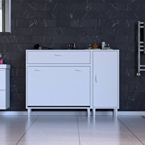 Yenice Banyo Dolabı 90 Cm’lik 3 Sepetli, Kapaklı Üst Göz Ve 35’lik Kapaklı 1 Raf (125 Cm Genişlik) 125 cm