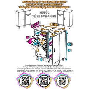 Yenice Banyo Dolabı 60 Cm’lik 1 Geniş Sepetli, Kapaklı Üst Göz Ve 45’lik Kapaklı 1 Raf (105 Cm Genişlik)