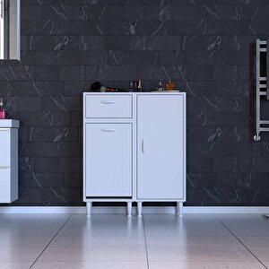 Yenice Banyo Dolabı 50’lik 1 Sepetli, Kapaklı Üst Göz Ve 50’lik Kapaklı 1 Raf (100 Cm Genişlik)