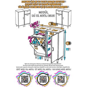 Yenice Banyo Dolabı 50’lik 1 Sepetli, Kapaklı Üst Göz Ve 50’lik Kapaklı 1 Raf (100 Cm Genişlik)