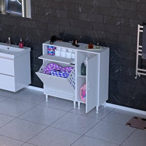 Yenice Banyo Dolabı 60 Cm’lik 1 Geniş Sepetli, Kapaklı Üst Göz Ve 40’lık Kapaklı 1 Raf (100 Cm Genişlik)