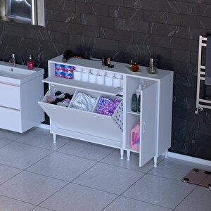 Yenice Banyo Dolabı 90 Cm’lik 3 Sepetli, Kapaklı Üst Göz Ve 40’lık Kapaklı 1 Raf (130 Cm Genişlik)