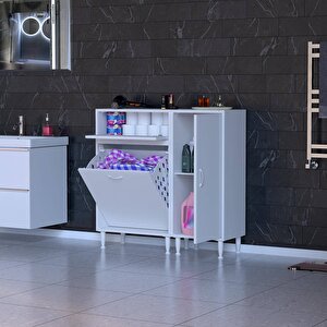 Yenice Banyo Dolabı 65 Cm’lik 1 Geniş Sepetli, Kapaklı Üst Göz Ve 45’lik Kapaklı 1 Raf (110 Cm Genişlik) 110 cm