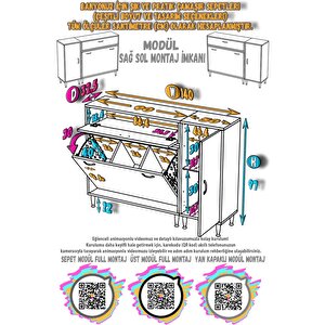 Yenice Banyo Dolabı 90 Cm’lik 3 Sepetli, Kapaklı Üst Göz Ve 50’lik Kapaklı 1 Raf (140 Cm Genişlik)