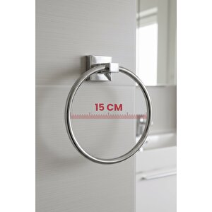 Krom Yuvarlak Halka Havlu Askılığı – Kare Topuzlu, Krom Kaplama, Dayanıklı Metal Askı (yapiştir/vi̇dala) - (k-102) - Ktk