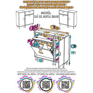 Yenice Banyo Dolabı 85 Cm’lik 2 Sepetli, Kapaklı Üst Göz Ve 35’lik Kapaklı 1 Raf (120 Cm Genişlik)