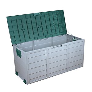 Tekerlekli Ahşap Yüzey Görünümlü Bahçe Depolama Sandığı (yeşi̇l Kapak )