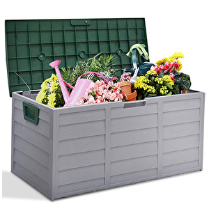 Tekerlekli Ahşap Yüzey Görünümlü Bahçe Depolama Sandığı (yeşi̇l Kapak )