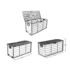 Tekerlekli Ahşap Yüzey Görünümlü Bahçe Depolama Sandığı (si̇yah Kapak ) ÜRÜN ÖLÇÜLERİ 112*49*54 CM