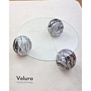 Modern Orta Sehpa & Küre Sehpa & Top Sehpa & Şeffaf Yuvarlak Cam & Dune