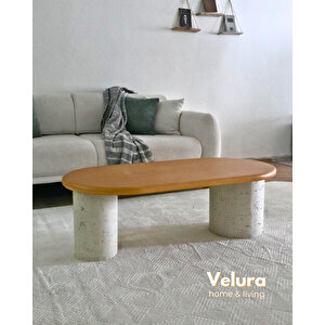 Doğal Meşe Tabla & Taş Dokulu Ayak - Zag Orta Sehpa