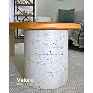 Doğal Meşe Tabla & Taş Dokulu Ayak - Zag Orta Sehpa