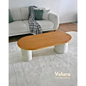 Doğal Meşe Tabla & Taş Dokulu Ayak - Zag Orta Sehpa