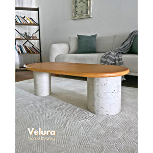 Doğal Meşe Tabla & Taş Dokulu Ayak - Zag Orta Sehpa