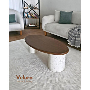 Zag Orta Sehpa - Ceviz Tabla & Taş Desen Ayak