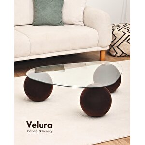 Modern Orta Sehpa & Küre Sehpa & Top Sehpa & Şeffaf Üçgen Cam & Flok (kadifemsi Top Sehpa)