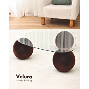 Modern Orta Sehpa & Küre Sehpa & Top Sehpa & Şeffaf Üçgen Cam & Flok (kadifemsi Top Sehpa)