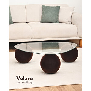 Modern Orta Sehpa & Küre Sehpa & Top Sehpa & Şeffaf Üçgen Cam & Flok (kadifemsi Top Sehpa)