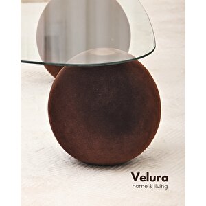 Modern Orta Sehpa & Küre Sehpa & Top Sehpa & Şeffaf Üçgen Cam & Flok (kadifemsi Top Sehpa)