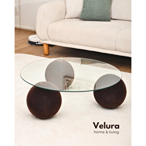 Modern Orta Sehpa & Küre Sehpa & Top Sehpa & Şeffaf Yuvarlak Cam & Flok (kadifemsi Top Sehpa)