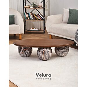 Modern Orta Sehpa & Küre Sehpa & Top Sehpa & Oval Ceviz Mdf & Dune