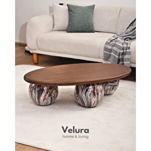 Modern Orta Sehpa & Küre Sehpa & Top Sehpa & Oval Ceviz Mdf & Dune