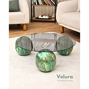 Modern Orta Sehpa & Küre Sehpa & Top Sehpa & Füme Yuvarlak Cam & Jungle