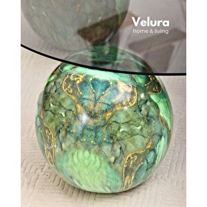 Modern Orta Sehpa & Küre Sehpa & Top Sehpa & Füme Yuvarlak Cam & Jungle