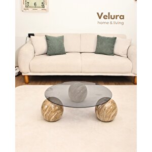 Modern Orta Sehpa & Küre Sehpa & Top Sehpa & Füme Yuvarlak Cam & Treverten Mermer