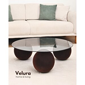 Modern Orta Sehpa & Küre Sehpa & Top Sehpa & Füme Yuvarlak Cam & Flok (kadifemsi Top Sehpa)