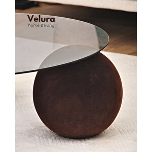 Modern Orta Sehpa & Küre Sehpa & Top Sehpa & Füme Yuvarlak Cam & Flok (kadifemsi Top Sehpa)