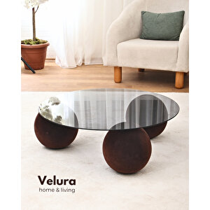 Modern Orta Sehpa & Küre Sehpa & Top Sehpa & Füme Yuvarlak Cam & Flok (kadifemsi Top Sehpa)