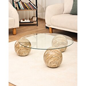 Modern Orta Sehpa & Küre Sehpa & Top Sehpa & Şeffaf Yuvarlak Cam & Treverten Mermer