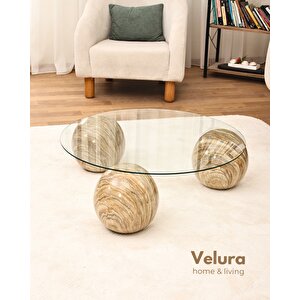 Modern Orta Sehpa & Küre Sehpa & Top Sehpa & Şeffaf Yuvarlak Cam & Treverten Mermer