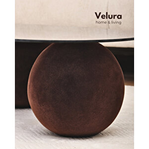 Modern Orta Sehpa & Küre Sehpa & Top Sehpa & Füme Fasulye Cam & Flok (kadifemsi Top Sehpa)