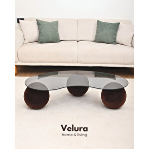 Modern Orta Sehpa & Küre Sehpa & Top Sehpa & Füme Fasulye Cam & Flok (kadifemsi Top Sehpa)