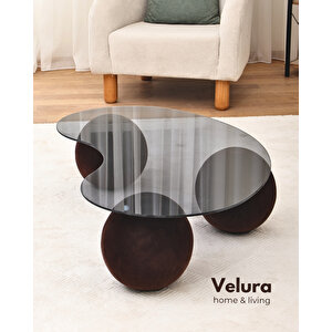 Modern Orta Sehpa & Küre Sehpa & Top Sehpa & Füme Fasulye Cam & Flok (kadifemsi Top Sehpa)