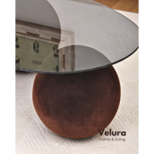 Modern Orta Sehpa & Küre Sehpa & Top Sehpa & Füme Fasulye Cam & Flok (kadifemsi Top Sehpa)