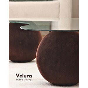 Modern Orta Sehpa & Küre Sehpa & Top Sehpa & Şeffaf Fasulye Cam & Flok (kadifemsi Top Sehpa)