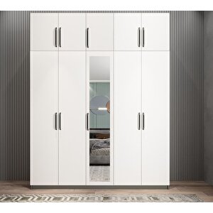 Soft 10 Kapaklı Yüklüklü Gizli Çekmeceli Gardırop Dolap Füme Beyaz 175 Cm - Ücretsiz Kurulum