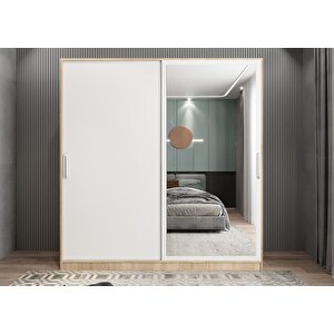 Star Sürgü Kapaklı Gizli Çekmeceli Dolap Gardırop Meşe Beyaz 140 Cm - Ücretsiz Kurulum