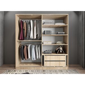 Star Sürgü Kapaklı Gizli Çekmeceli Dolap Gardırop Meşe Beyaz 140 Cm - Ücretsiz Kurulum